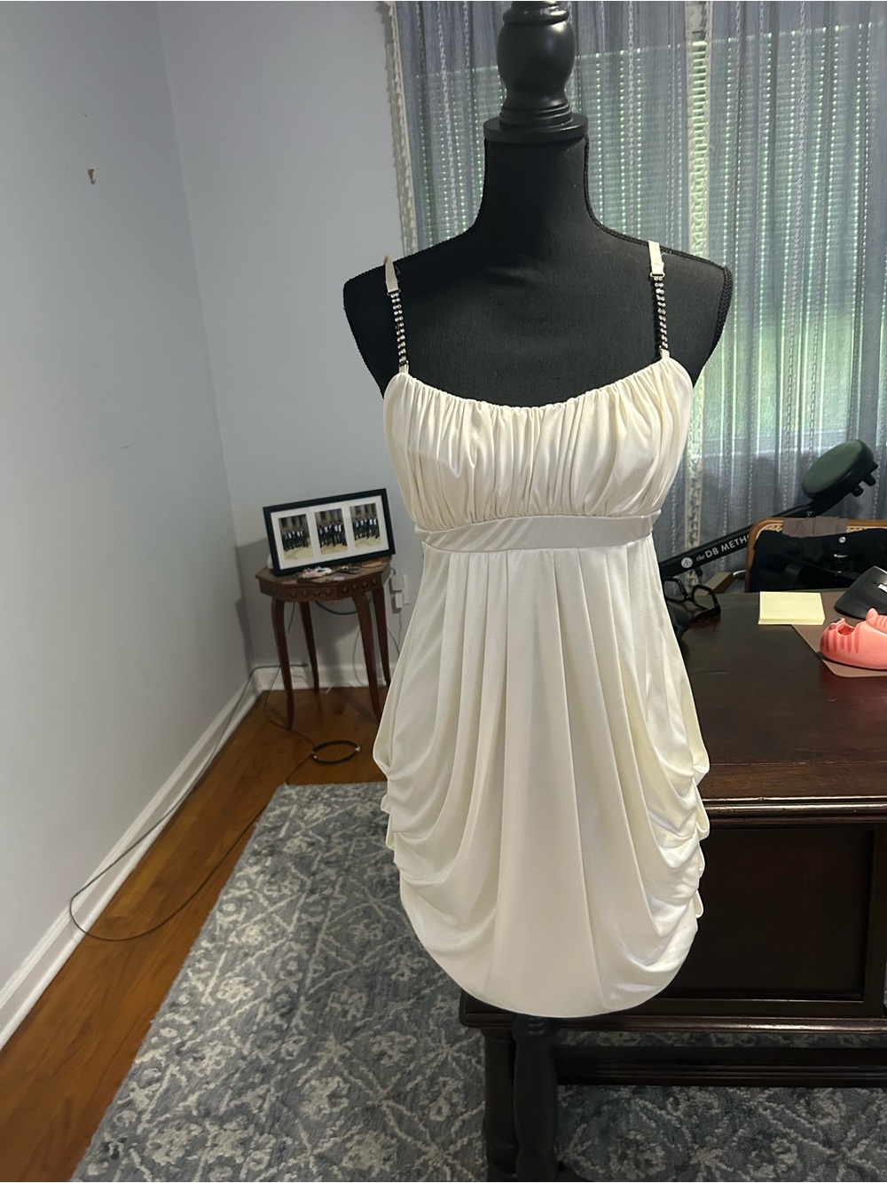 Charlotte Russe Ivory Ruched Spaghetti-Strap Mini Dress